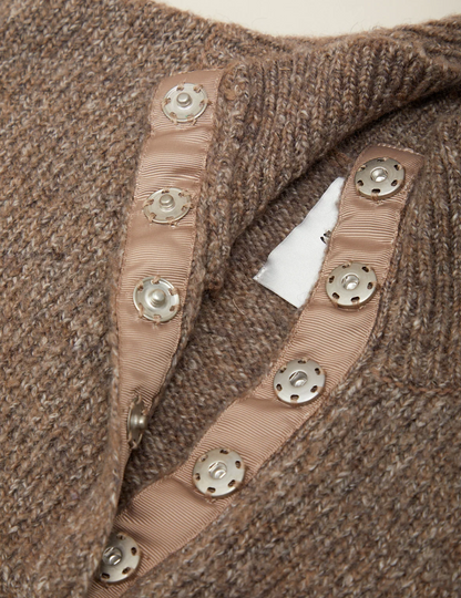 525 Boxy Snap Front Henley Sweater MUSHROOM MELANGE