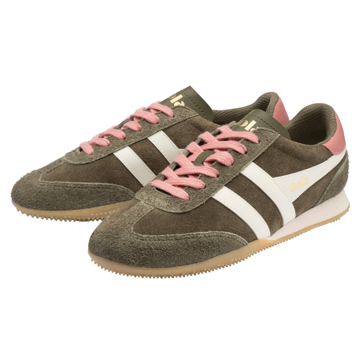 GOLA Sprinter Suede Sneakers - KHAKI/OFF WHITE/CORAL PINK