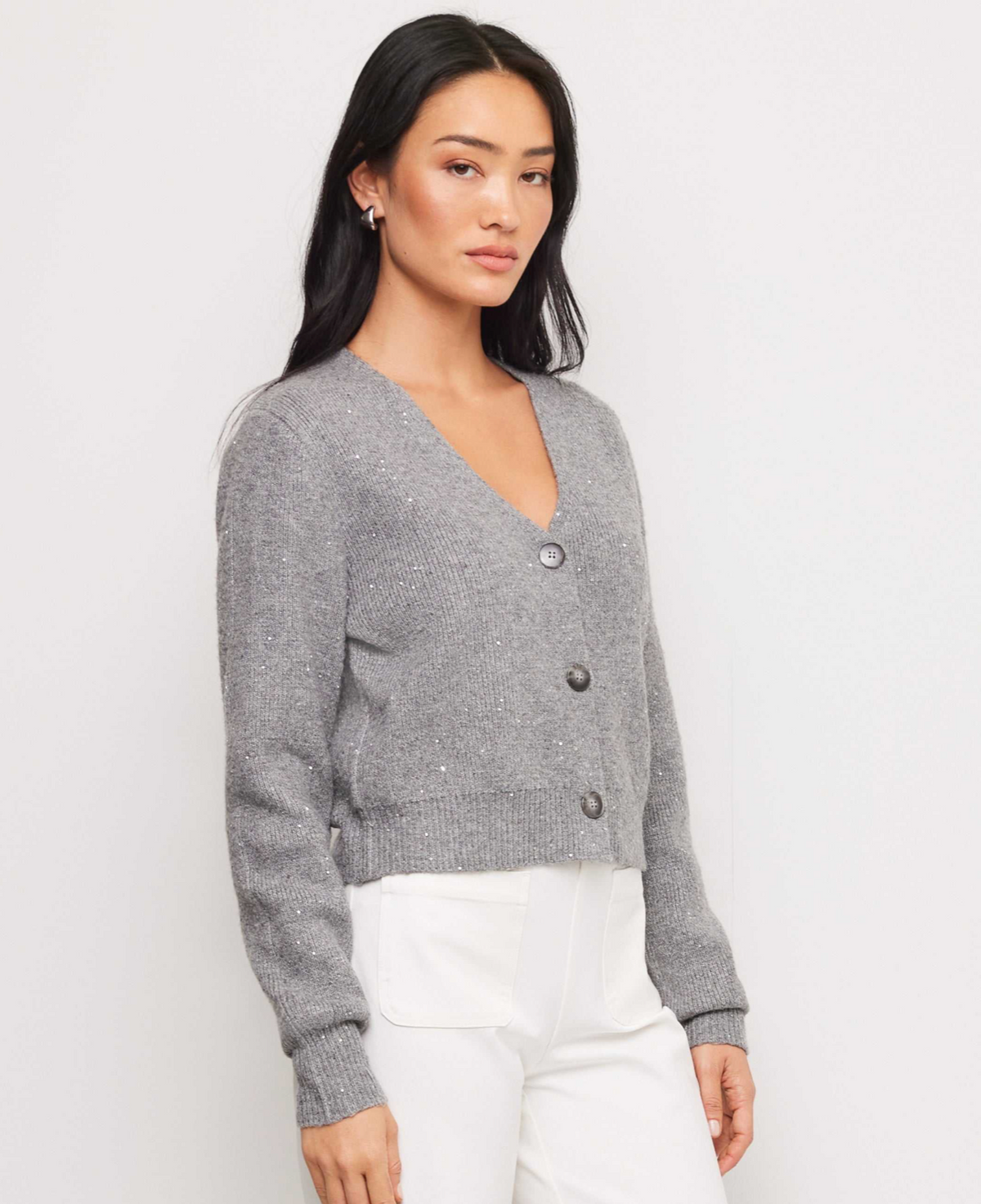 Fifteen Twenty Nae Sequin Cardigan Sweater - STEEL
