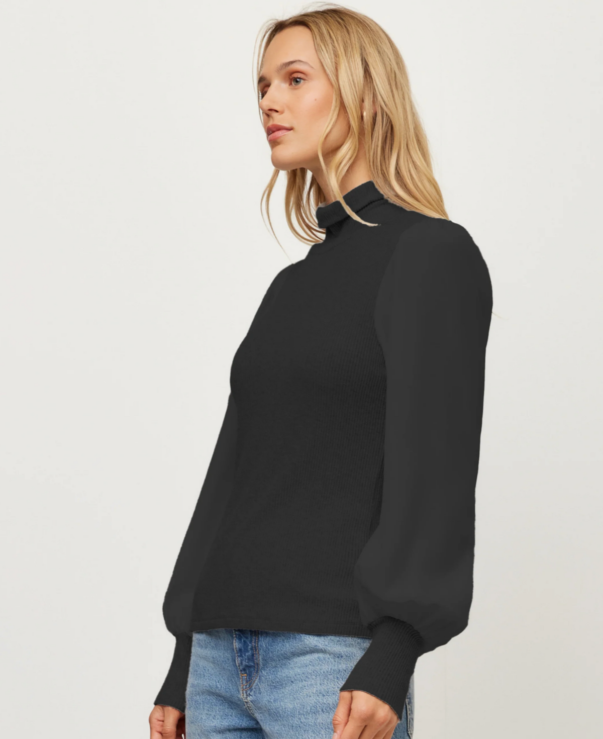 Fifteen Twenty Lisette Contrast Turtleneck Top - BLACK