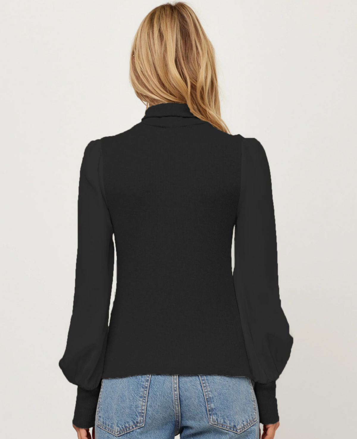 Fifteen Twenty Lisette Contrast Turtleneck Top - BLACK