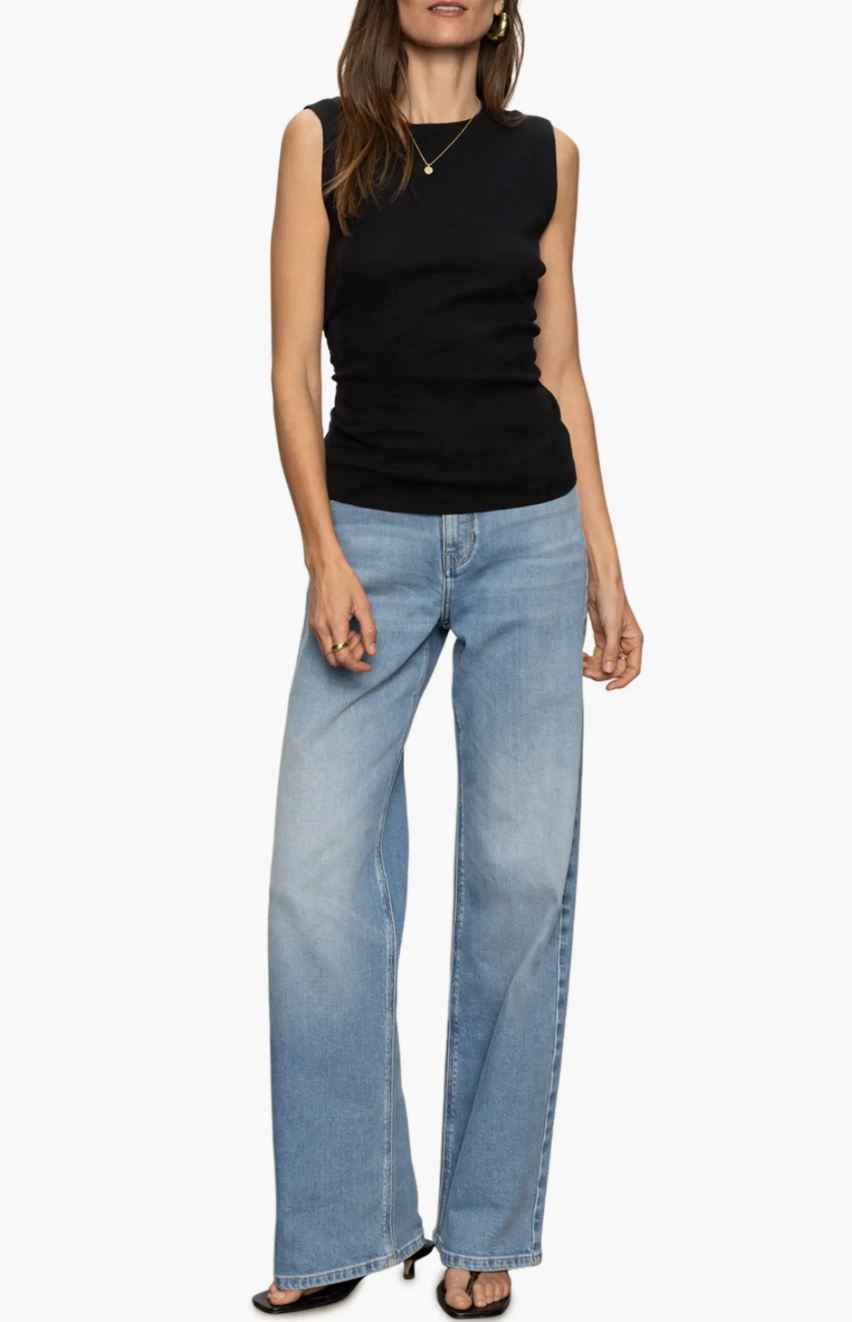 SA Ribbed Ruched Tank BLACK