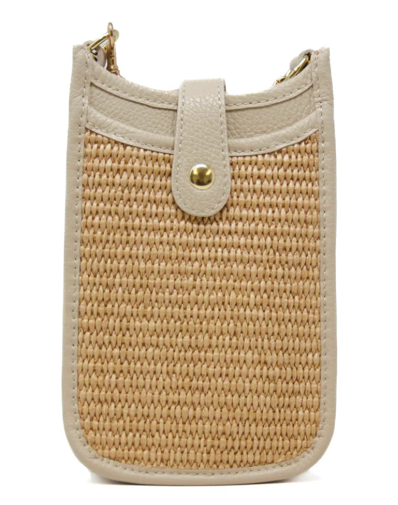 GF Leather & Straw Crossbody Bag IVORY