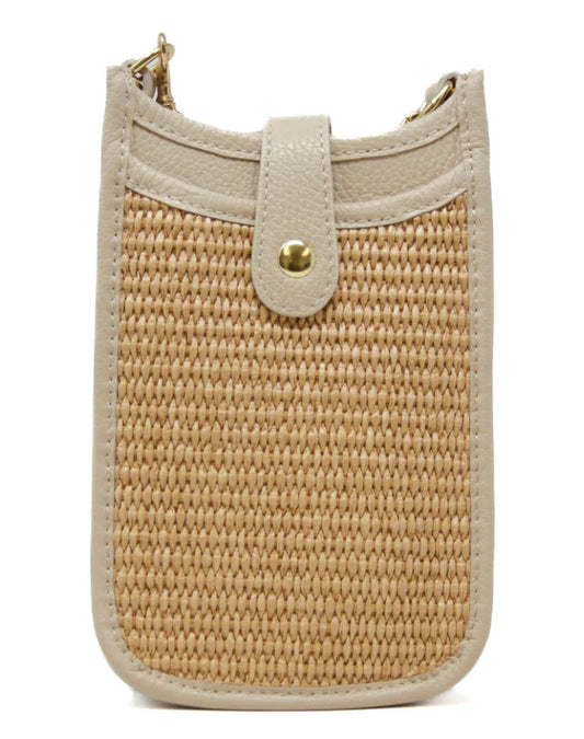 GF Leather & Straw Crossbody Bag IVORY