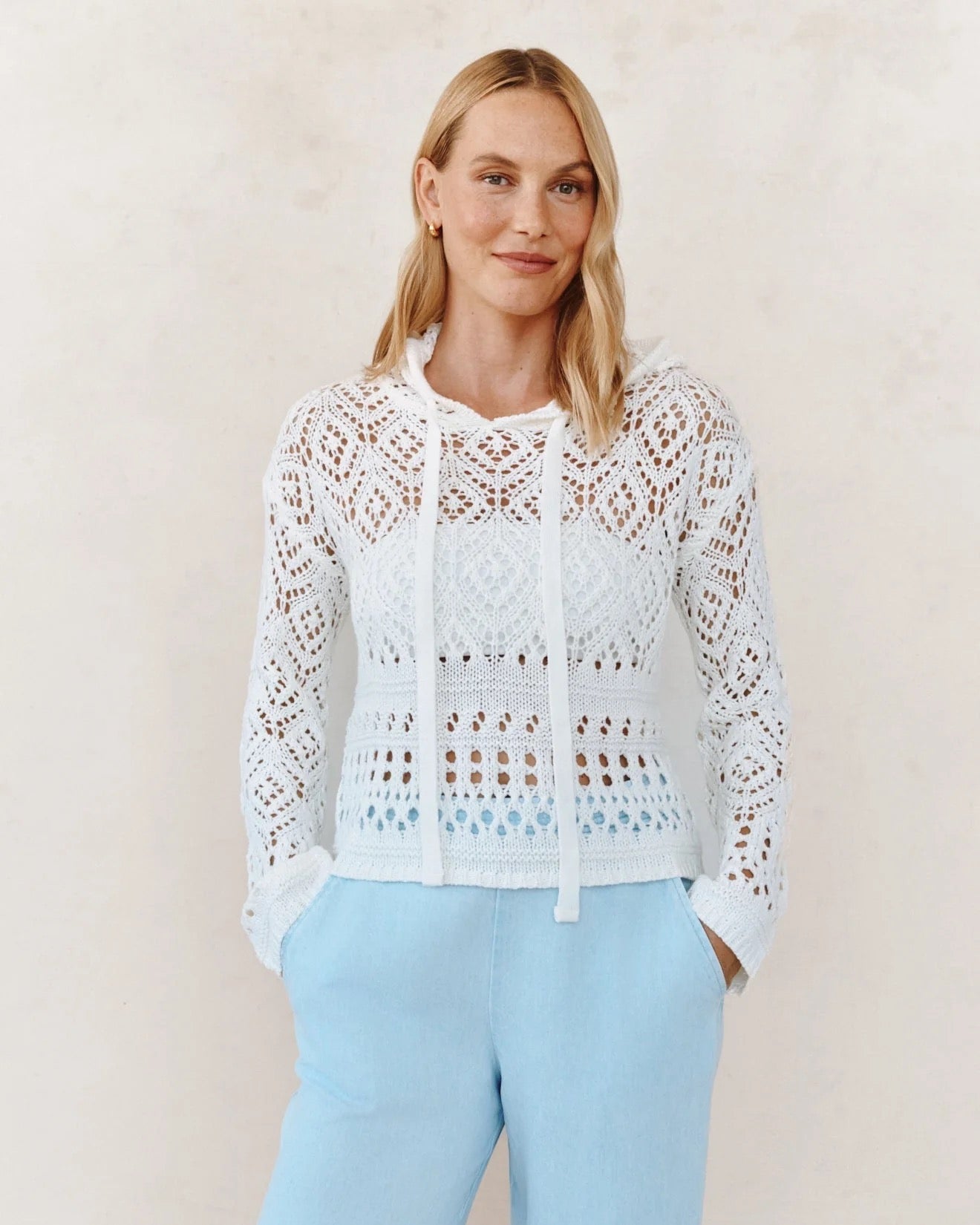 Bella Dahl Crochet Hoodie - WHITE