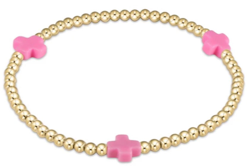EN Signature Cross 3mm Gold Bracelet - BRIGHT PINK