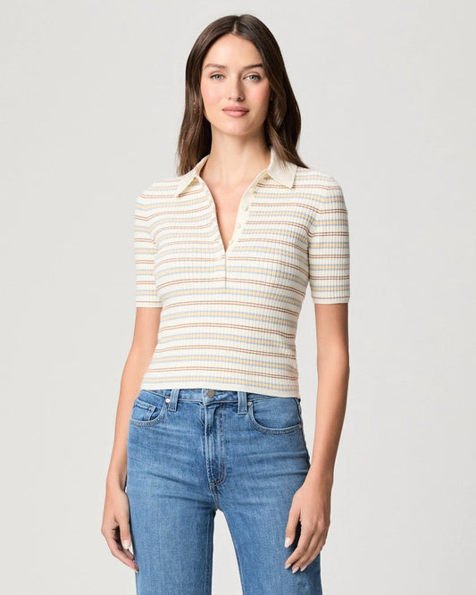 Paige Summit Top - WHITE MULTI STRIPE