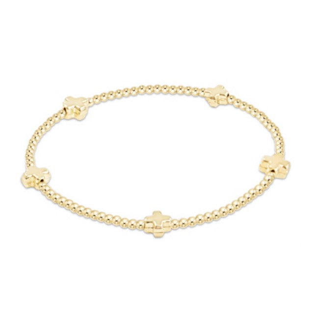 en signature cross small gold pattern 2mm bead bracelet - gold