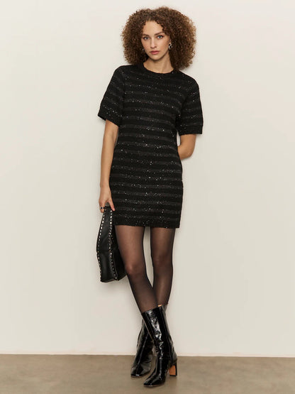 Sanctuary Shine T Shirt Sweater Dress - BLACK/BLACK SHINE