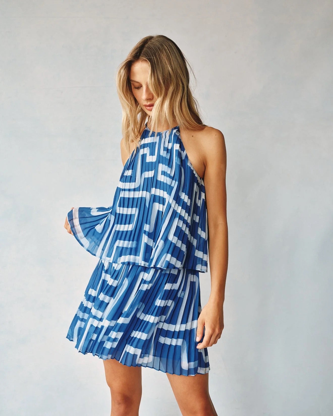 BDA Pleated Halter Top COASTAL LINE PRINT