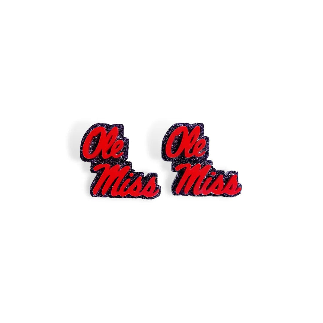 Brianna Cannon Ole Miss Glitter Logo Studs RED/NAVY