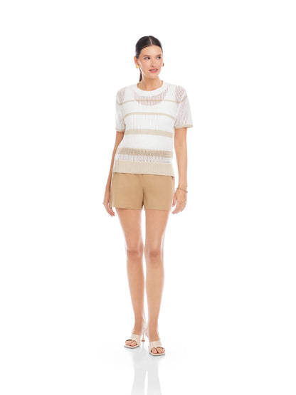 Fifteen Twenty Faye Crochet Sweater Top - CREAM/KHAKI