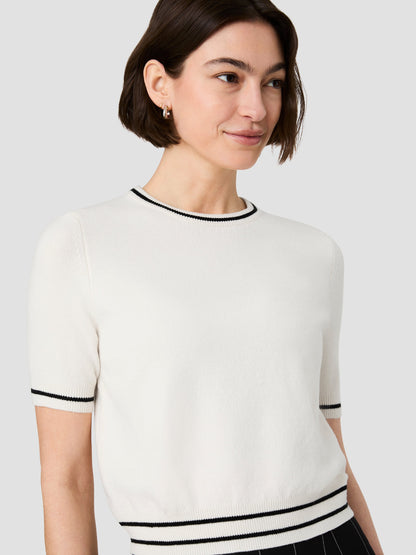 French Connection Babysoft SS Rib Stripe Top - PORCELAIN MULTI