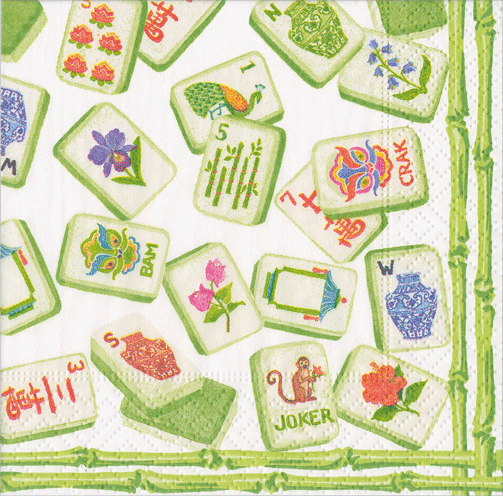 Caspari Mahjong Cocktail Napkin - GREEN