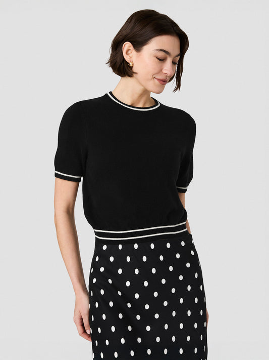 French Connection Babysoft SS Rib Stripe Top - BLACK PORCELAIN
