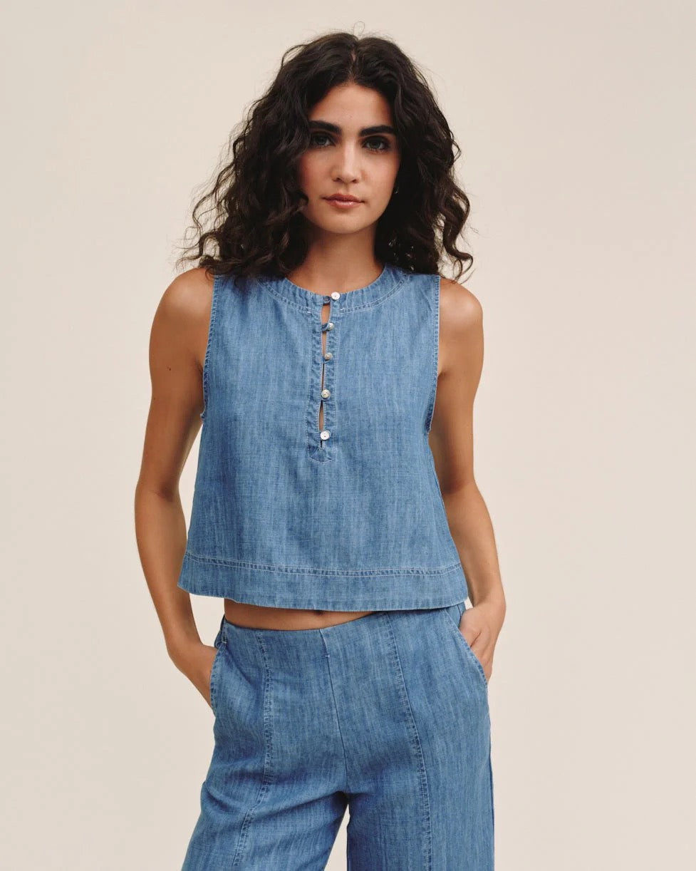 BDA Sleeveless Placket Pullover ISLAND BLUE WASH
