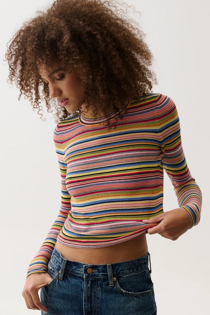 Pistola Madison LS Crew Neck Sweater Tee - MULTI STRIPE