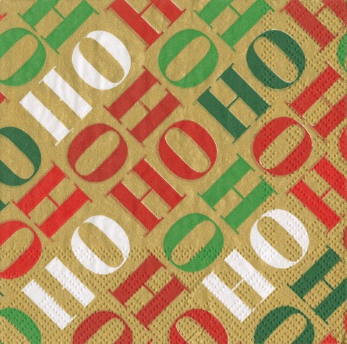 Caspari HO HO HO Cocktail Napkin - GOLD