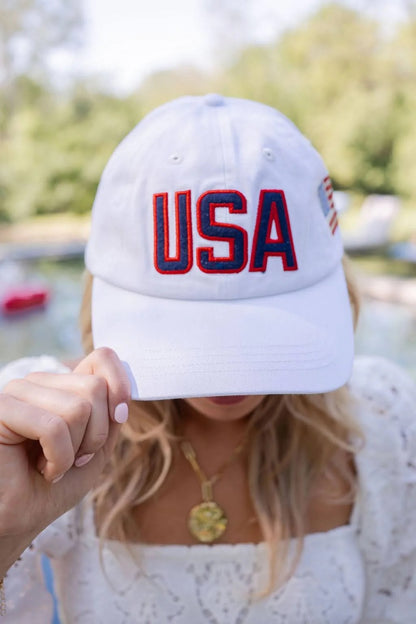 LL USA Embroidered Baseball Hat WHITE