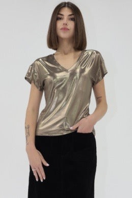 Another Love Lumi Knit Top - METALLIC GOLD