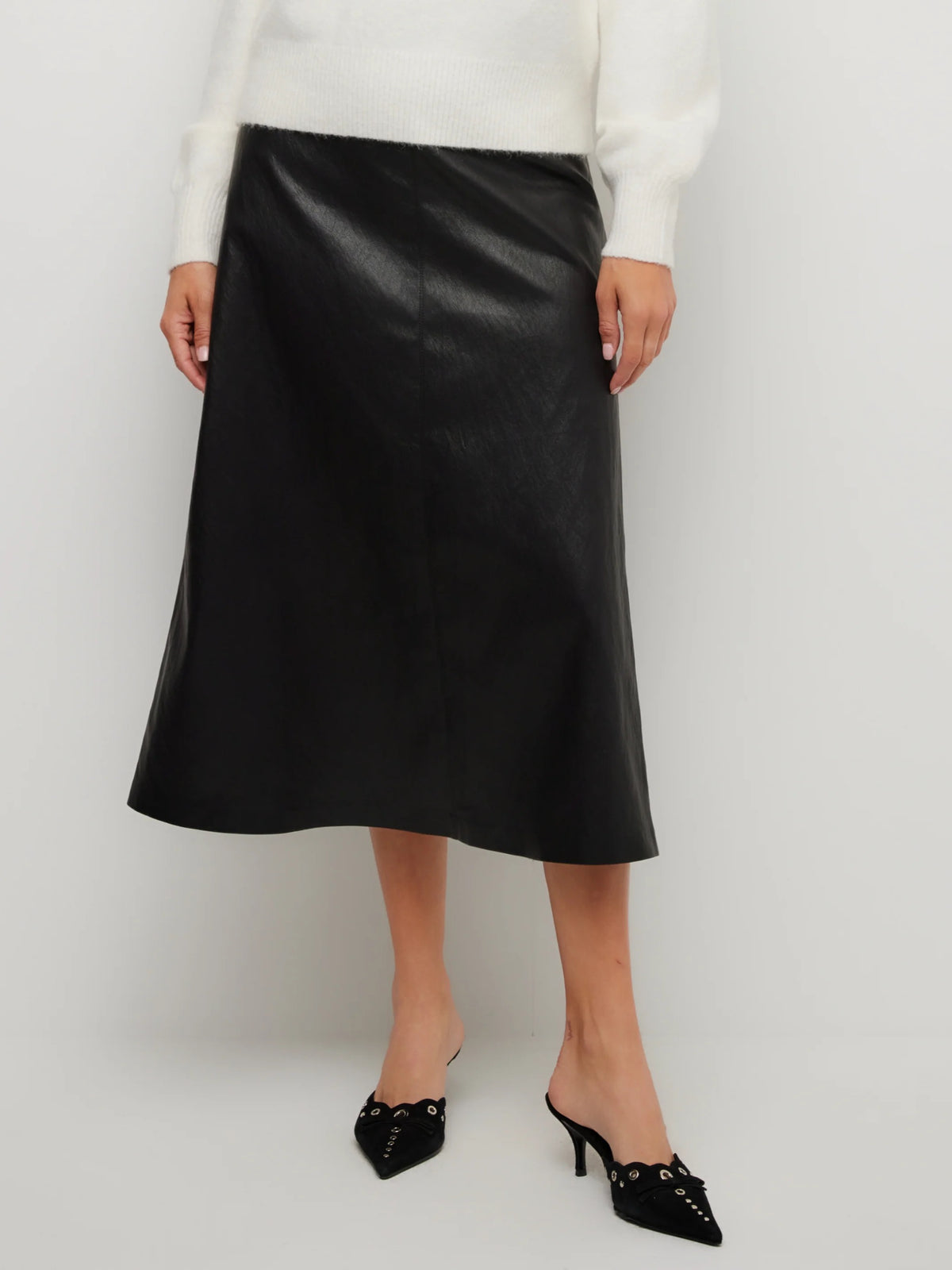 Fifteen Twenty Bodie Faux Leather Midi Skirt - BLACK