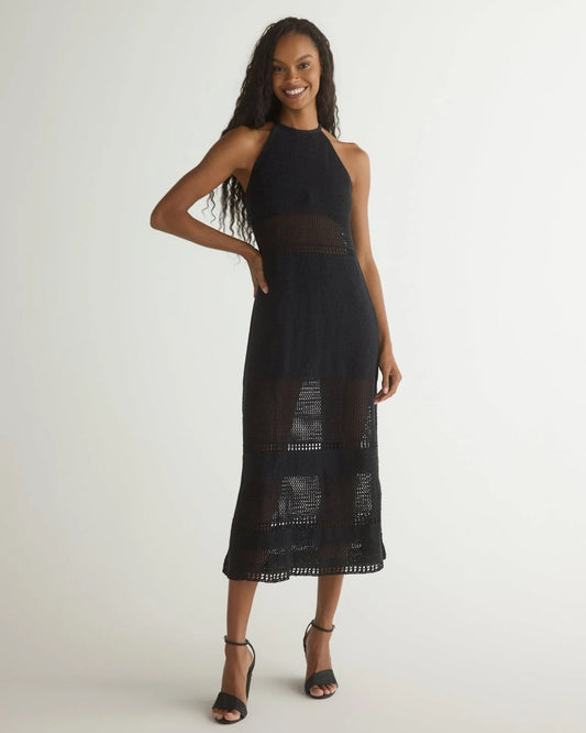 BDA Halter Midi Crochet Dress BLACK