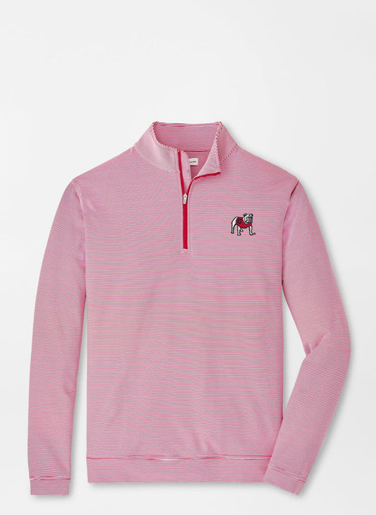 Peter Millar Standing Bulldog Perth Mini Stripe Stretch Quarter-Zip - RED3/WHITE