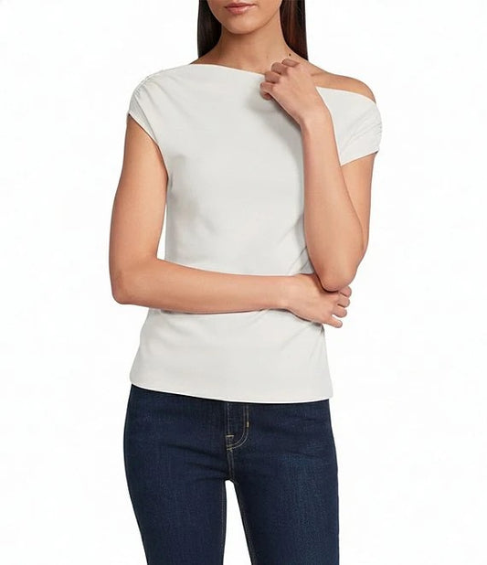 SP Ribbed Knit Off The Shoulder Ruched Top LINEN