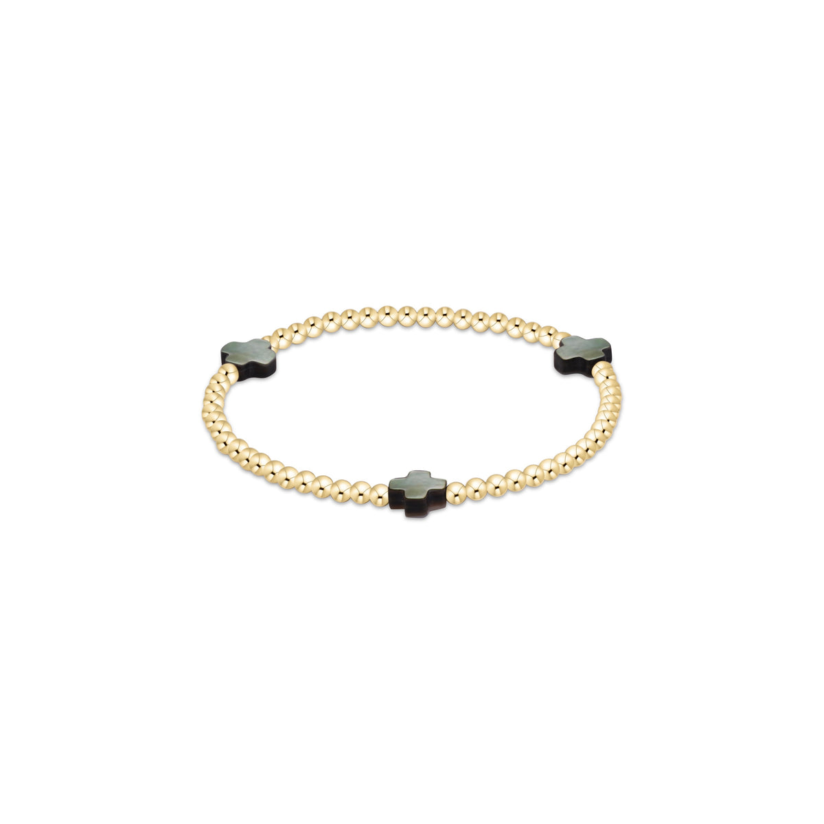 EN Signature Cross 3mm Gold Bracelet - MOP - BLACK TAHITIAN
