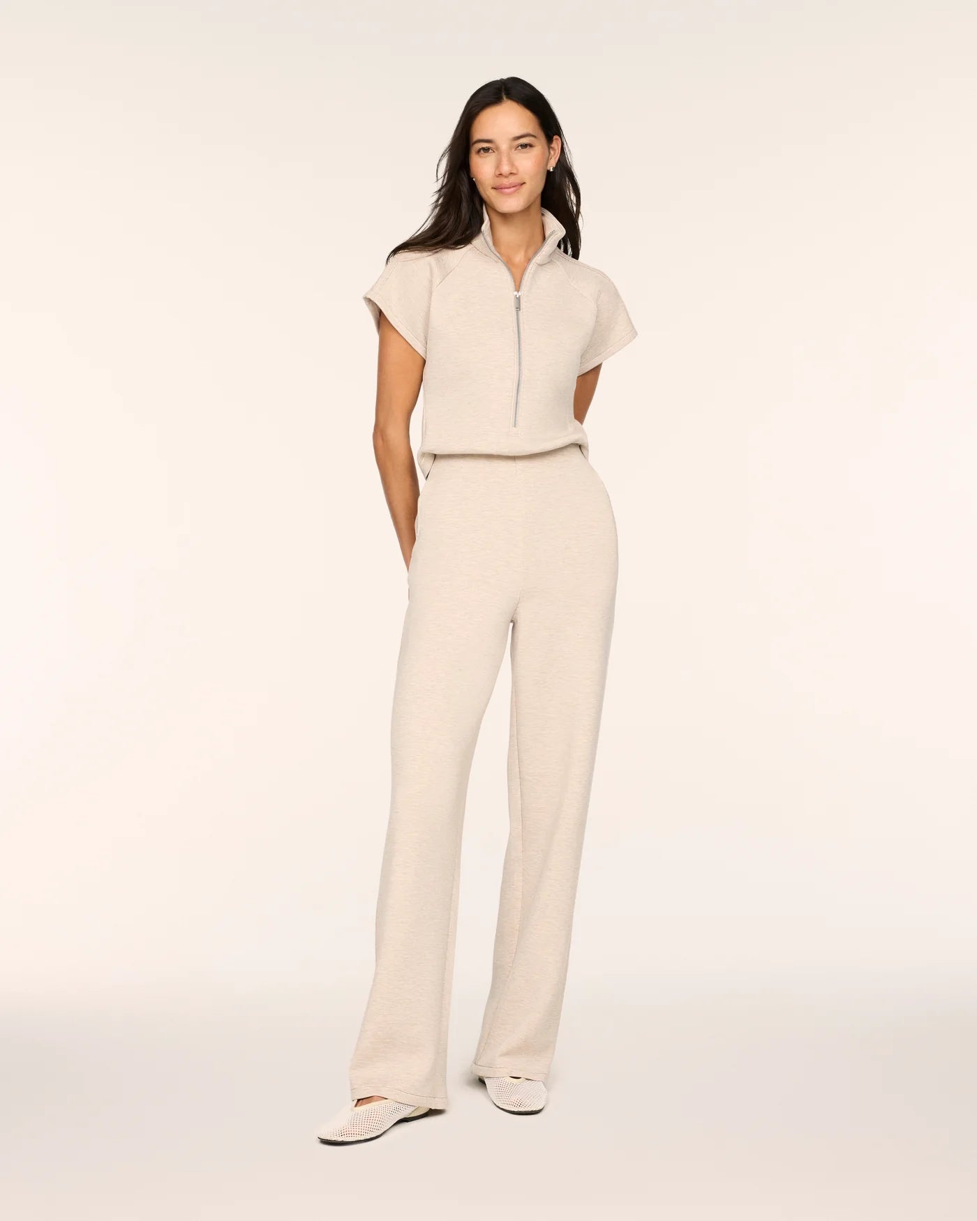 SP Pintuck Half Zip Jumpsuit BONE HEATHER