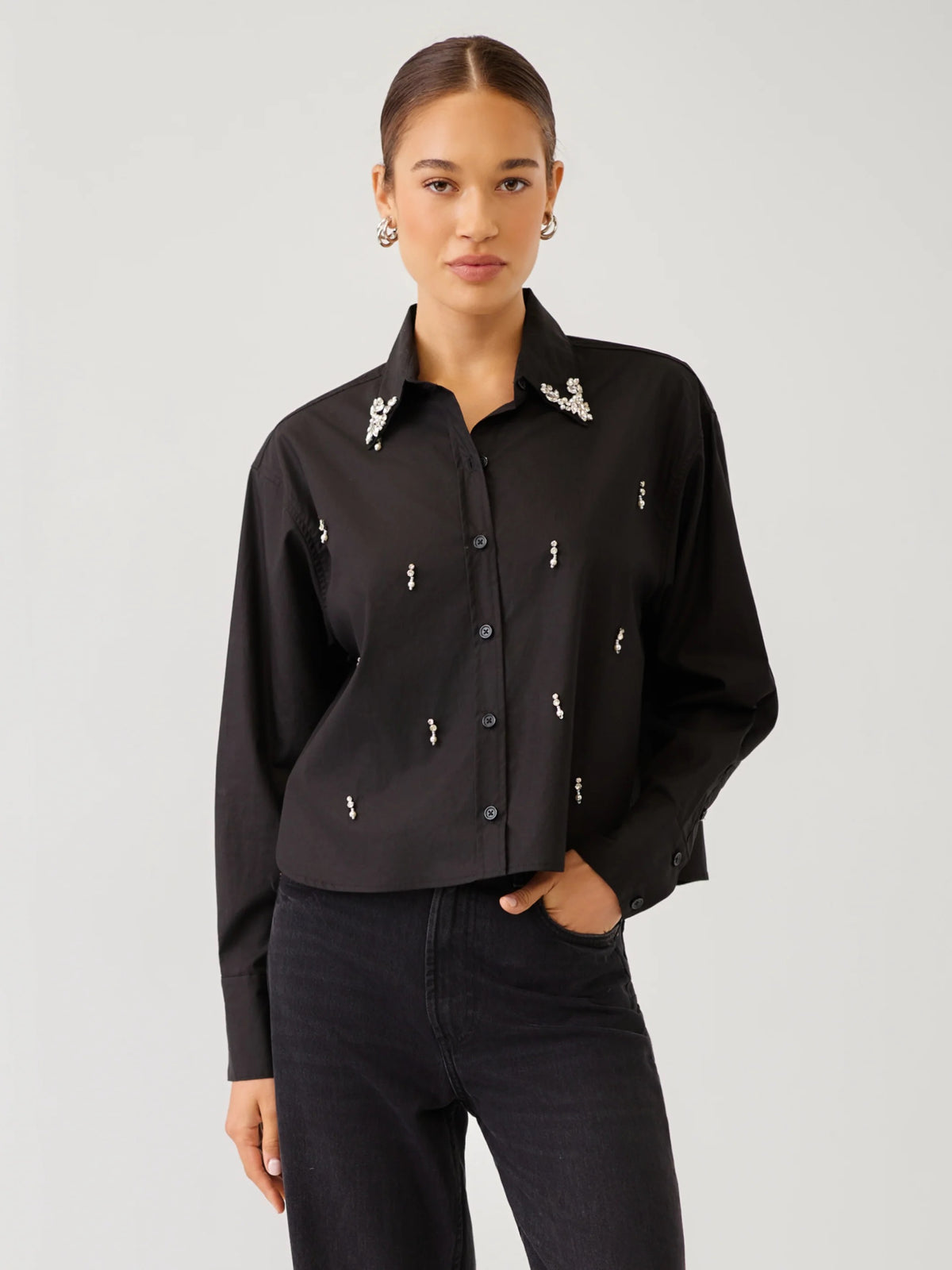 Fifteen Twenty Lisa Embellished Button-Up Top - BLACK