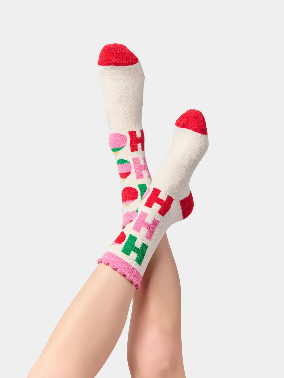 SH HO HO HO Ornaments Socks IVORY