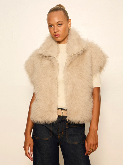 Sanctuary Silky Fur Vest - ALMOND CREAM