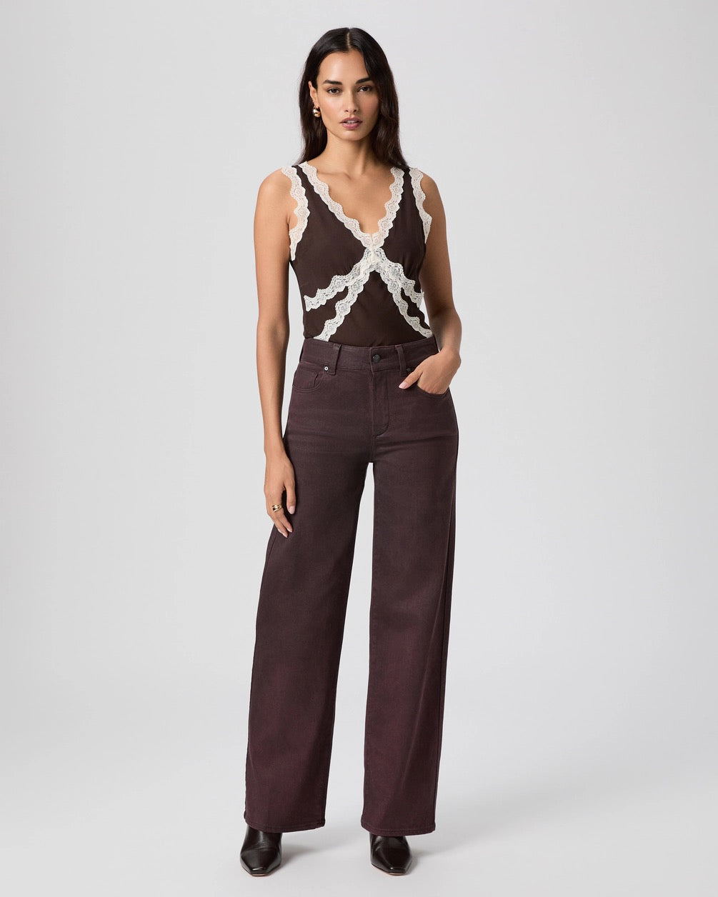 Paige Sasha 32" Wide Leg Denim - DARK OXBLOOD DISTRESSED