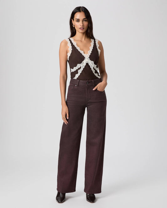 Paige Sasha 32" Wide Leg Denim - DARK OXBLOOD DISTRESSED
