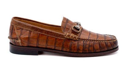 All American Hand Finished Alligator Grain Bit Loafers - CHESTNUT