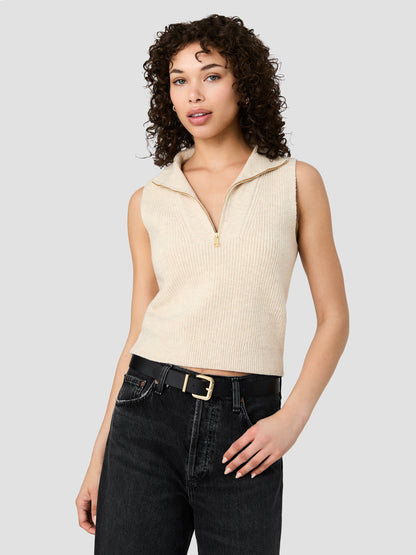 French Connection Marley Knit Half Zip Vest - OATMEAL MELANGE
