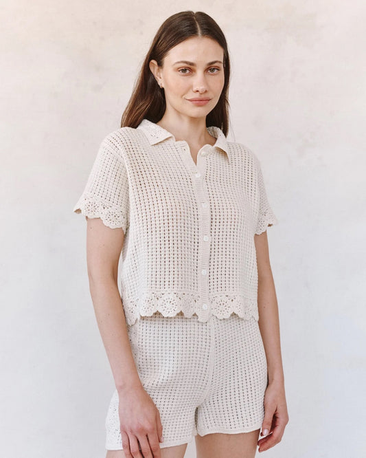 Bella Dahl SS Crochet Button Down - FLOWER BLOOM