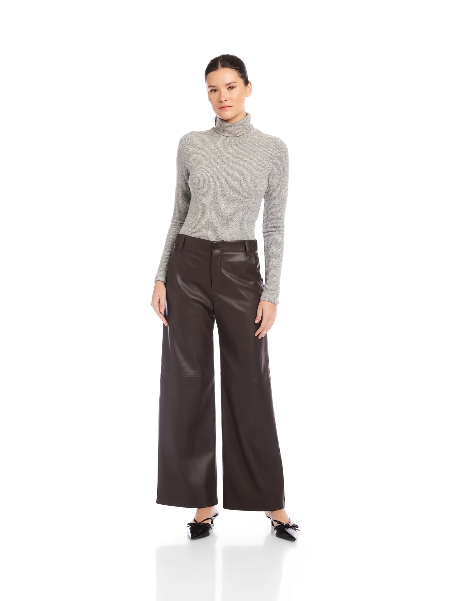 Fifteen Twenty Lara Faux Leather Wide Leg Pants - BROWN