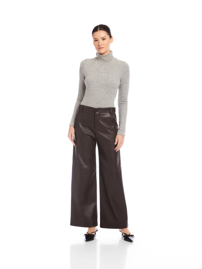Fifteen Twenty Lara Faux Leather Wide Leg Pants - BROWN