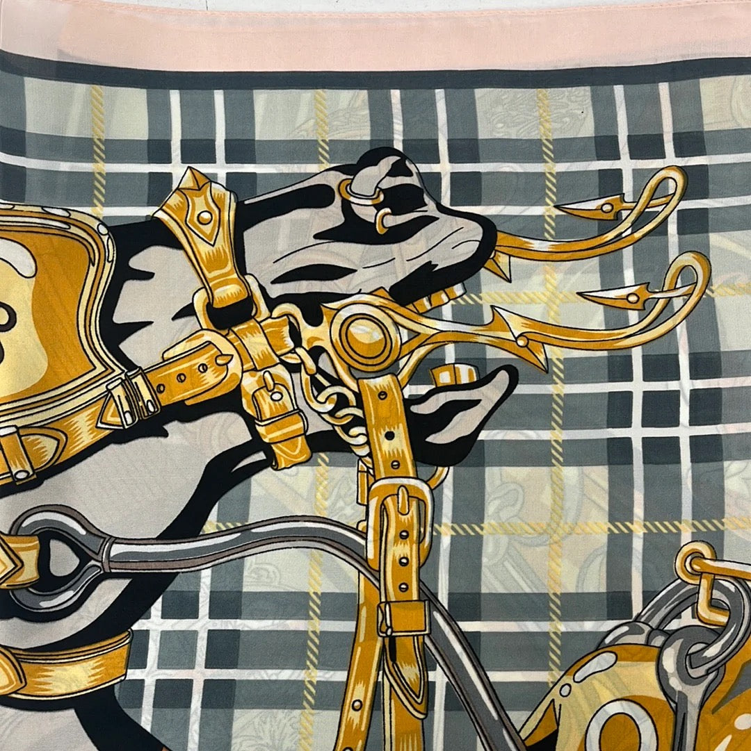 GF Equestrian & Plaid Pattern Square Scarf PINK - 27x27