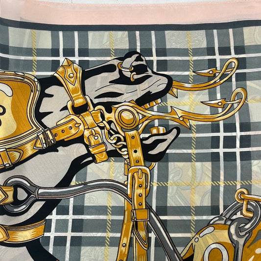 GF Equestrian & Plaid Pattern Square Scarf PINK - 27x27