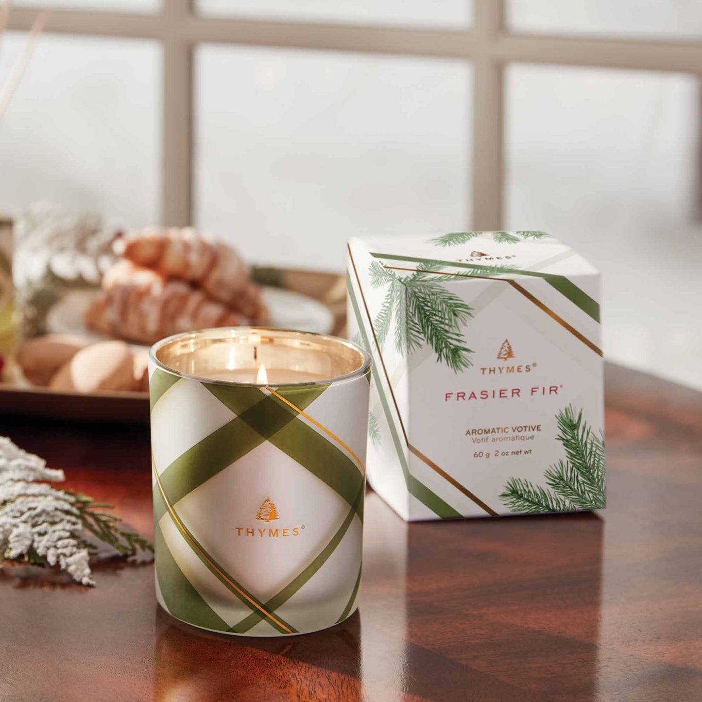 Thymes Frasier Fir Plaid Votive Candle