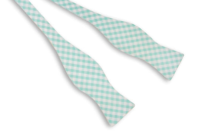 High Cotton Aqua Seersucker Check Bow Tie