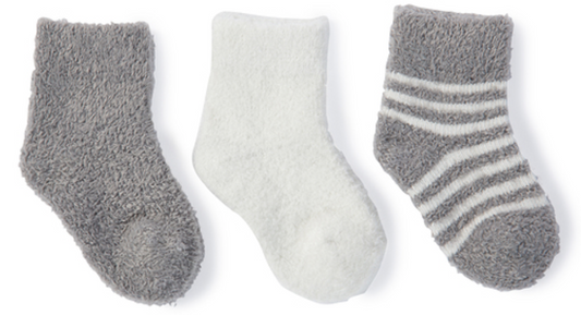 Barefoot Dreams Cozychic Lite Infant Socks 3 pack - Pewter and Pearl