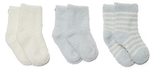 Barefoot Dreams Cozychic Lite Infant Socks 3 pack - Blue and Pearl