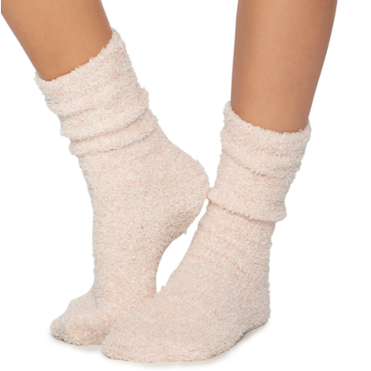 Barefoot Dreams CozyChic Heathered Socks -Dusty Rose/White