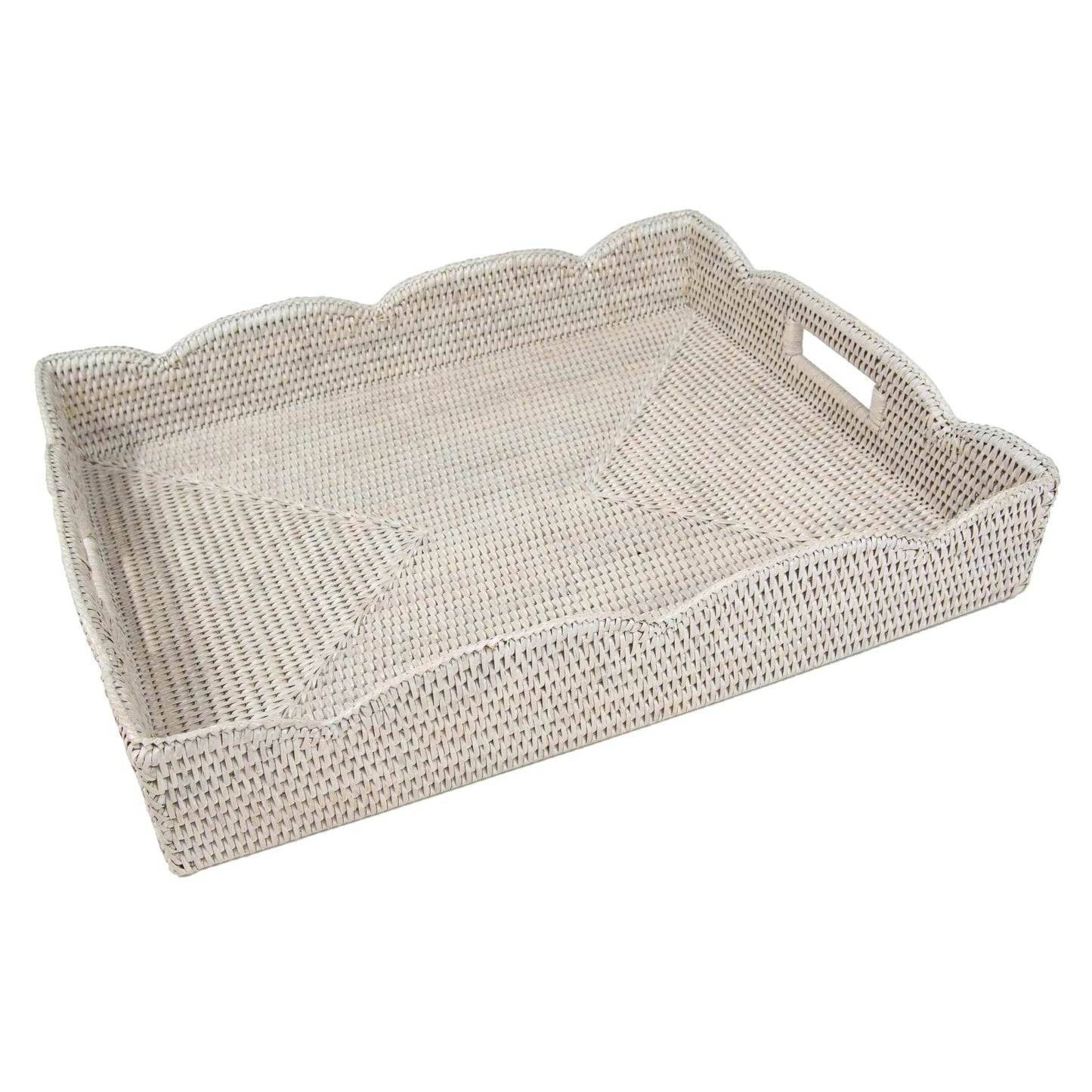 Caspari Rattan Scalloped Large Tray - CREAM