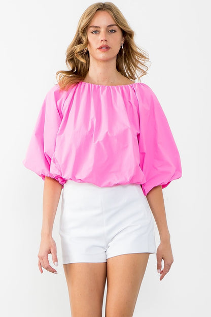 THML Puff Sleeve Poplin Top - PINK